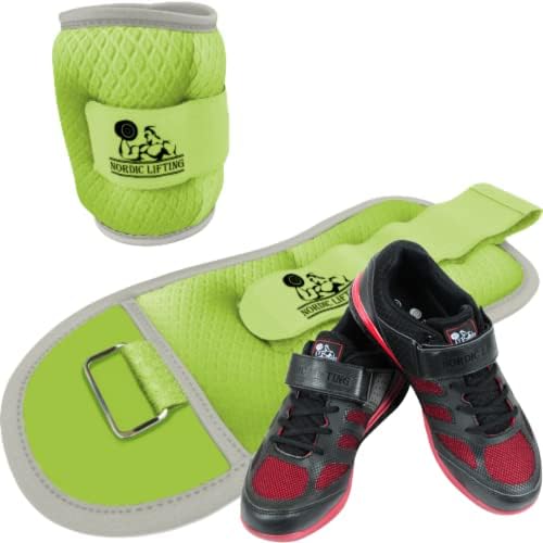משקולות שורש כף היד בקרסול שני 2 קג - צרור ירוק עם נעליים גודל וונג'ה 10.5 - אדום שחור