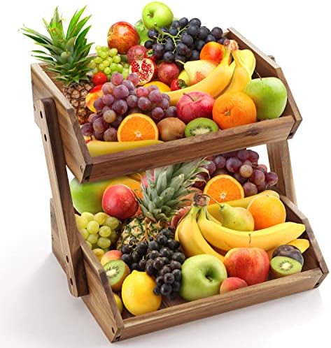 סל פירות, קערת פירות, סל פירות 2 שכבות למטבח, מחזיק אחסון מעמד פירות, חובה כבדה/רב תכליתית/קיבולת גדולה לפירות,