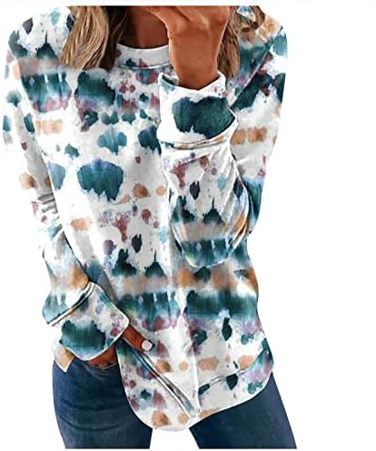 חולצות סתיו של נוקמופו לנשים הדפסת אופנה מזדמנת צוואר עגול סוודר שרוול ארוך עליון עליון חולצת טריקו כותנה