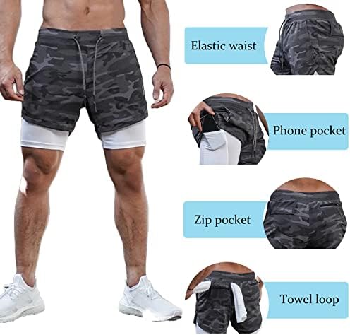 Diotsr Mens 2 ב 1 מכנסי אימון מקצרים מהירות יבש עם אניה, מכנסי כושר אתלטים לגברים עם כיסים
