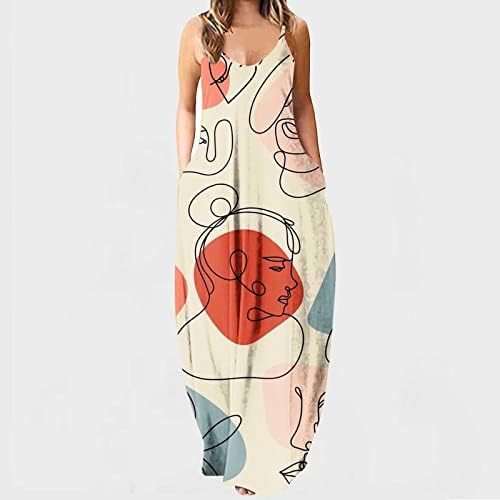 שמלות מזדמנים של קיץ לנשים פרפר הדפסת ספגטי רצועה נ 'שמלת חוף מקסי רופפת ללא שרוולים