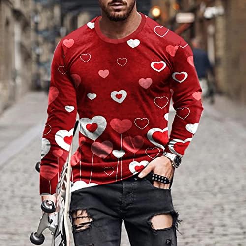 חולצות שרוול ארוך לגברים, צוואר עגול מזדמן בכושר רגיל סוודר חג האהבה 3D 3D מודפס חולצות חולצות פלוס