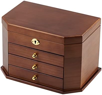 JYDQM משושה מעץ מלא אחסון קופסאות תכשיטים עם עגילי מנעול