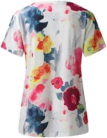 קיץ נשים שרוול קצר צוואר צוואר פרח מודפס חולצות טופ חולצות חולצות מזדמן טי סטרץ 'חולצות נשים טי סולידי
