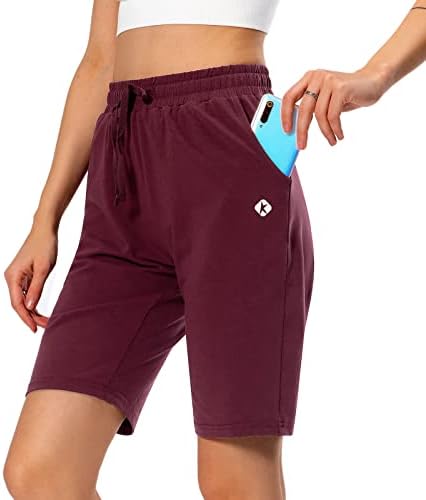מכנסי ברמודה לנשים קצרים ארוכים כותנה זיעה מכנסיים קצרים סריגים מושכים על מכנסי טרקלין הליכה עם כיס