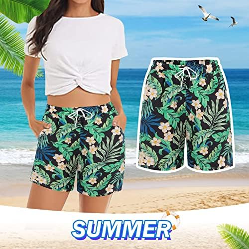 מכנסיים קצרים לנשים קיץ לבוש חוף חוף טרופי מודפסים מכנסיים קצרים מגרש מזדמן מכנסי חוף עם כיסים