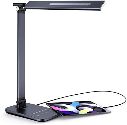מנורת שולחן LED למשרד ביתי, 10 בהירות ומצב צבע 5, אור אווירה חם עם 3 בהירות, יציאת טעינה USB, טיימר אוטומטי,