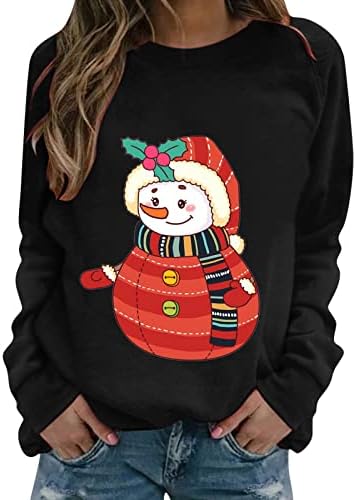 חולצות שרוול ארוך של Beuu לנשים, איש השלג לחג המולד הדפס סוודר גרפי חולצות טקס חג המולד סווטשירט