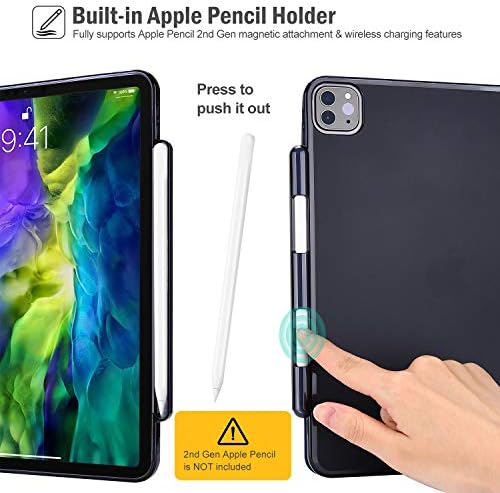 Procase iPad Pro 11 Case 2020 2018 עם מחזיק עיפרון ותכונת טעינה אלחוטית, גמיש TPU רך גמיש משולש פגז