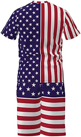 ספורט ספורט של שרוול קצר של גברים 4 ביולי חולצת טי ומכנסיים קצרים אופנה רופפת דגל אמריקאי דגל פטריוטי