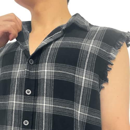 Aligro - חולצות משובצות פלנל ללא שרוולים לגברים כפתור מזדמן למטה חולצות אפוד קאובוי