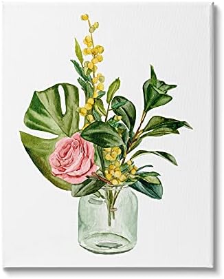 תעשיות סטופל ורוד ורוד צהוב בוטני צנצנת זכוכית צנצנת מים, עיצוב מאת מליסה וואנג קיר אמנות קיר,