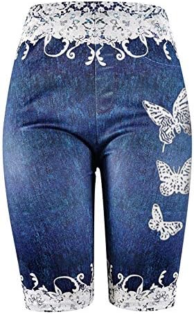מכנסי ג'ינס מזויפים נמתחים אורך ברך הדפסת פרפר פנקי רכיבה על ספורט טיולים ספורט מכנסי ספורט בתוספת