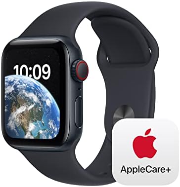 Apple Watch SE GPS + Cellular 40 ממ מארז אלומיניום חצות עם פס ספורט של חצות - S/M עם AppleCare +