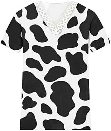 נשים קיץ תחרה חולצות צוואר שחבור פרחוני הדפסת חולצה בתוספת גודל קצר שרוול רופף מתאים מקרית טרנדי