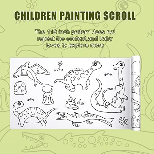 גליל רישום לילדים, גליל צבע לילדים 118 × 11.8 עם 12 יחידות עפרונות צבעוניים, ציור נייר צביעה ונייר
