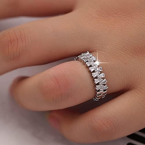 טבעות אירוסין לנשים אופנה שורות כפולות טבעת נישואין ריינסטון טבעת יהלום גיאומטרית לנשים מתנות