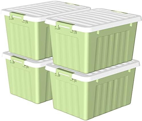 Cetomo 15L*4 קופסת אחסון מפלסטיק, ירוק, תיבת תיק, מיכל מארגן עם מכסה עמיד ואבזמי תפס מאובטחים, הניתנים לערימה