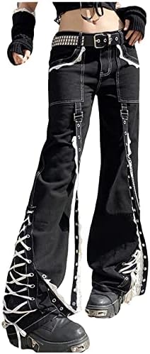 נשים y2k ג'ינס מותניים גבוהים 2022 מכנסי מטען אופנה מכנסיים רחבים רגל רחבים ישר מכנסיים רחוב פאנק עם כיסים