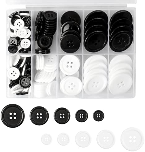 כפתורי תפירה מעורבים של Jawflew 160 יחידות 4 כפתורי חורים 5 כפתור שרף גדלים עם קופסת אחסון תא נפרדת, חליפה