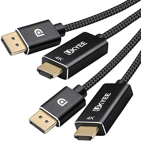 Ukyee DisplayPort לכבל HDMI 6ft 4K 2 חבילות, יציאת תצוגה קלועה ניילון לחוט HDMI 6 רגל עבור מחשבים אישיים,