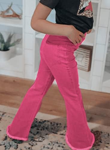 צד מרגיש בנות קרע התלקחות ג 'ינס אלסטי מותניים גבוהה מותן מצויד ג' ינס מכנסיים 4-13 שנים