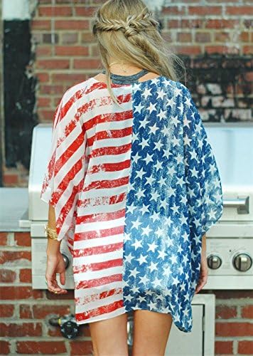 נשים של אמריקאי דגל קימונו לחפות וחוף קרדיגן רופף חולצות חולצה חולצה