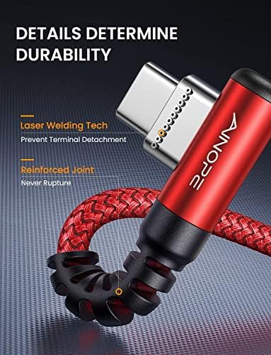 Ainope USB C כבל טעינה מהיר 3.1A זווית ימנית 10ft/3M USB לכבל USB C, כבל ניילון קלוע ניילון מסוג C תואם ל-