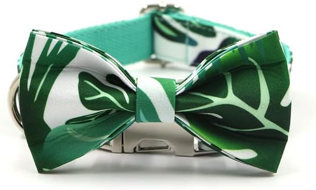 צווארון כלבים dsfeoigy עם שם עלים ירוקים חרוטים מדפיסים צווארון מחמד מסוגננים ורצועה עם עניבת