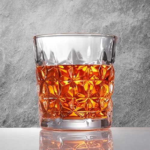 סט כוסות ויסקי של 2, 11 עוז זכוכית סלעי קריסטל, כוסות כוסות שתייה פרימיום עם 2 יחידות תחתיות אגוז - לבורבון,