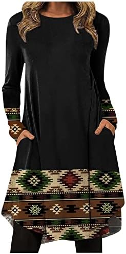 שמלת קוקטייל שרוול ארוך של נוקמופו לנשים אופנה נשים מזדמנת סוודר צוואר עגול שמלת שרוול ארוך רופף