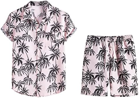 סט קיץ חוף לקיץ לגברים הוואי הטרופי מודפס חולצות שרוול קצר מכנסיים קצרים צמרות מכנסיים קצרים 2 חליפות