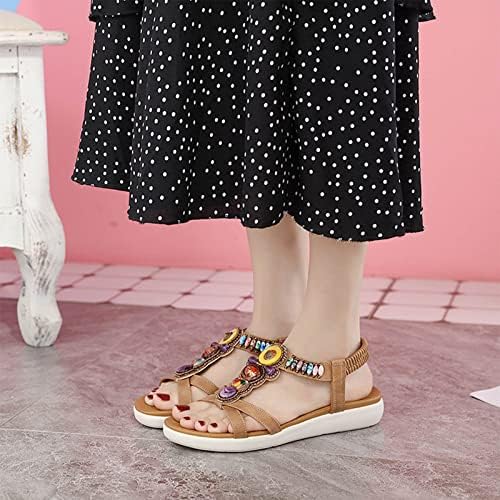 סנדלי קיץ לנשים מחליקים שטוחים על סנדלים קריסטל נעליים רומיות פתוחות בוהן סנדלים מזדמנים