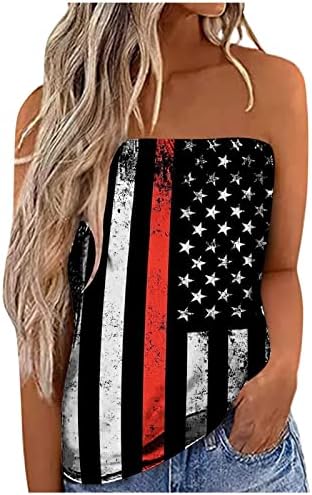 גופיות כתף לנשים נלהבות גופיות דגל אמריקאי אפוד גרפי אופנה אופנה חולצות סטרפלס ל -4 ביולי 2023