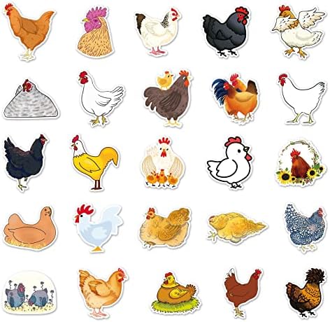 מדבקות עוף 50 חתיכות קריקטורה תרנגולת תרנגולת עופות חיה ויניל מדבקות מחשב נייד מקרר מקרר סקייטבורד