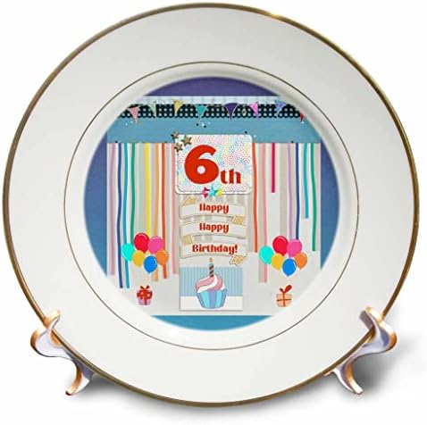 תמונת 3 של תגית יום הולדת 6, קאפקייקס, נר, בלונים, מתנה, זרמים - צלחות