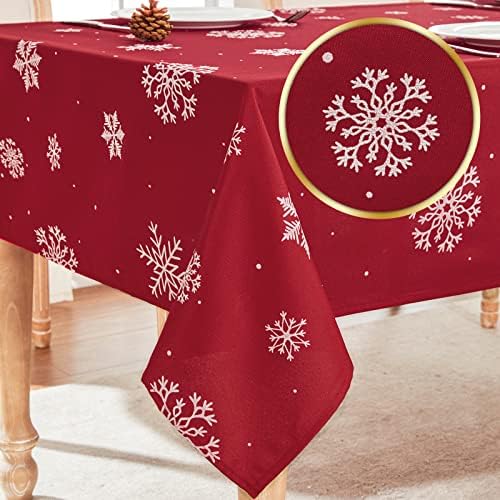 חג המולד אדום מפות עבור מלבן שולחנות, פתית שלג דפוס אדום מפת שולחן מלבן שולחנות, כבד החובה בד, חג המולד, חורף,