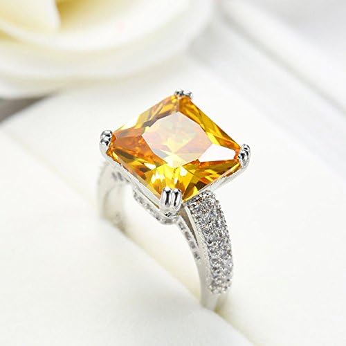 תכסיס פיילין סופר ענק אמיתי צהוב טופז חן אישה כסף חתונה טבעת גודל 6-10
