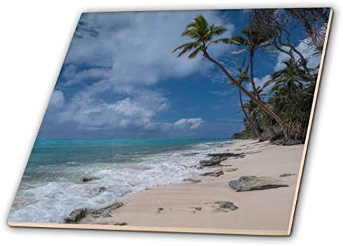 3רוז נטוש חוף חולי על אי עם עצי דקל, ממלכת טונגה קרמיקה אריח, 4