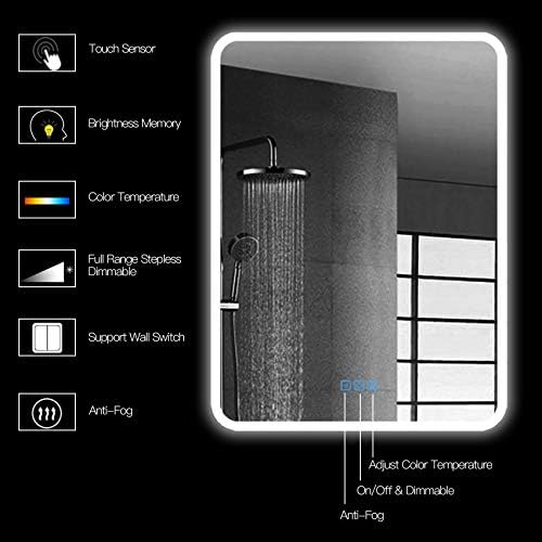 24 x 32 אינץ 'אמבטיה ראיית מראה קיר רכוב, LED אנטי ערפל מראה אמבטיה עם אורות, מראה איפור מוארת