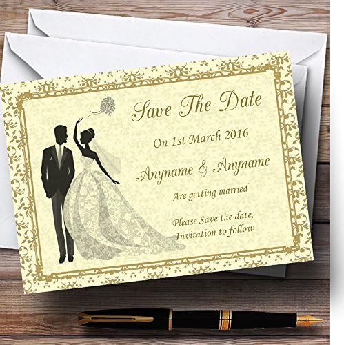 זהב צהוב קלאסי אישית חתונה לחסוך את תאריך כרטיסים