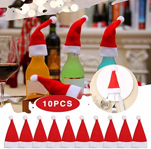 10 יחידות אדום חג המולד כובע חג המולד סכום סט מיני חג המולד כובע חג המולד יין בקבוק כובע מסיבת שמלות לנשים
