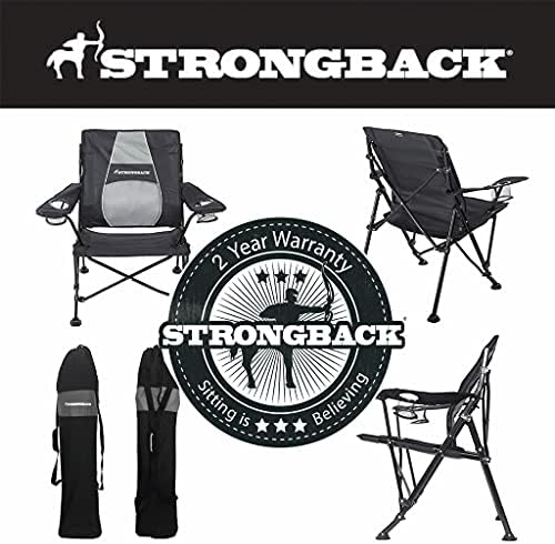 כיסא קמפינג Strongback גורו 3.0 כסאות קמפינג כבדים עם תמיכה המותנית, כיסא מחנה קיפול תרמיל, שחור