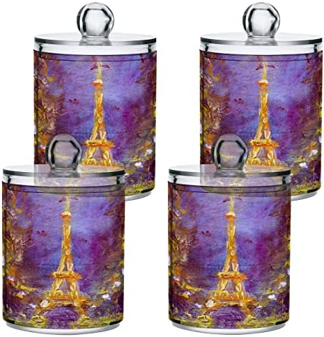 Alaza 2 Pack QTIP Bolder Dispenser ציור אמנות צרפת פריז פריז אייפל מגדל מארגן אמבטיה מארגנים לכדורי כותנה/ספוגיות/רפידות/חוט