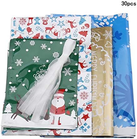 יצירתי - רעיון 30 יחידות סנטה מתנת תיק חג המולד גלישת מתנת שקיות עם קשירת סרט סט המפלגה
