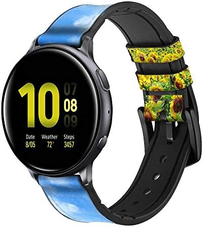 CA0028 עור חמניות וסיליקון רצועת רצועת שעונים חכמה עבור Samsung Galaxy Watch, Watch3 Active, Active2, Gear