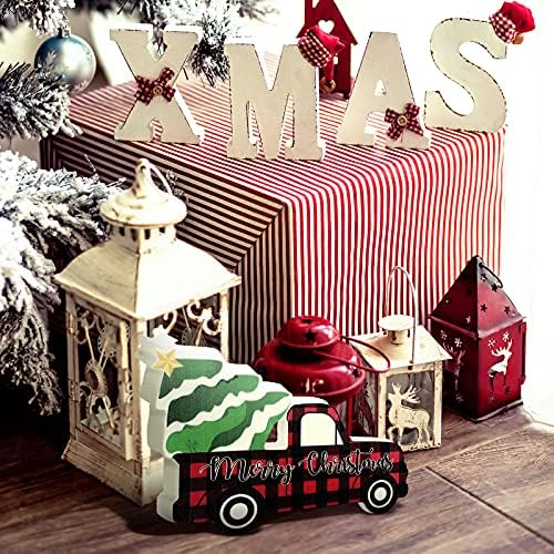 שלט משאית משובץ באפלו עץ טנדר מעץ תפאורה כפרית כפולה צדדי חג שמח עיצוב פלאק וינטג