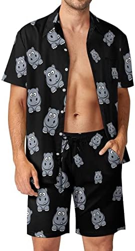 Weedkeycat אפור אפור תלבושות חוף גברים 2 חלקים כפתור הוואי מטה חולצה קצרה שרוול ומכנסי תא מטען קצרים