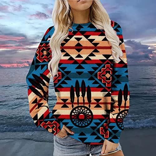 מערבי אצטק מערבי הדפס סווטשירט סווטשירט גדול עם אופנה גיאומטרית סוודר סוודר סוודר שרוול ארוך חולצות