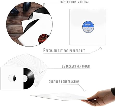 טונפוניק 12 אינץ 'LP מעילי תקליט ויניל - מצופה לבן עם חור מרכז - 25 חבילה